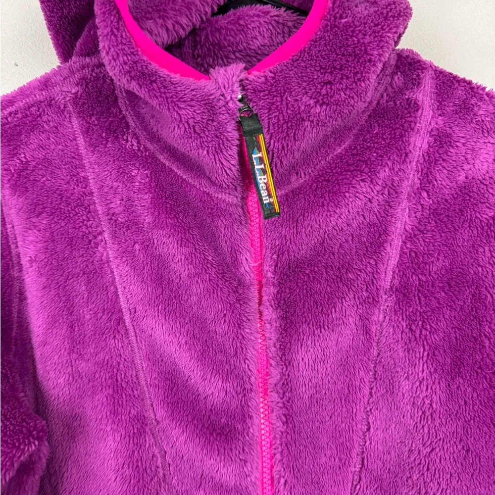 L.L.Bean youth fleece 1/2 zip hooded jacket in purple and pink XL 18